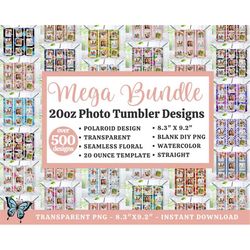 500 add your own photo 20oz tumbler designs, floral glitter watercolor sublimation tumbler design - 20oz straight tumble