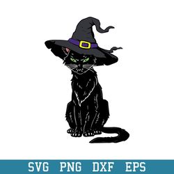 black cat with witch hat svg, black cat halloween svg, halloween svg, png dxf eps digital file