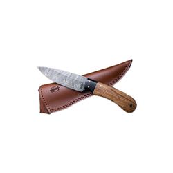 Custom Handmade Fixed Blade Damascus Hunting Knife with Leather Sheath - Drop Point (Utility) (Olivewood/G10) Handle