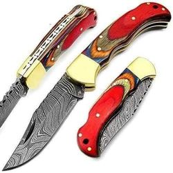 hand made back lock collectible folding knife , pocket knife , handle material brass clip with pakka wood (multi).