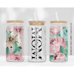 pink floral 16oz libbey glass can tumbler seamless, 16oz glass can wrap, sublimation designs, mothers day, can template
