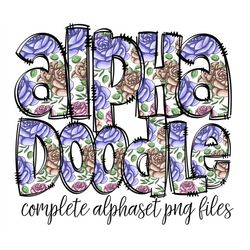 purple flowers hand drawn doodle letters, hand drawn doodle alpha bundle, sublimation font png, patterned numbers & alph
