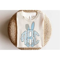 easter bunny ears monogram letters, easter sublimation png hand drawn doodle letters easter plaid bunny for boys bow sub