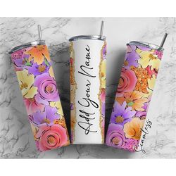 Seamless Flowers Add Your Own Name, 20oz Sublimation Tumbler Designs, Skinny Tumbler Wraps Template - 878