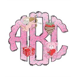valentines day monogram doodle letters with attached love clip art, cupid hearts glitter pink chocolates alphabet initia