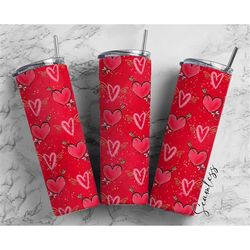 valentines day pattern, hearts background, red hearts 20oz tumbler wrap, seamless skinny tumbler, sublimation design png