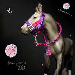 Bright Purple and Hot Pink Schleich Horse Tack Custom Model Toy handmade Accessories Halter Lead Rope set MariePHorses