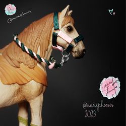 Forest Green and Pearl Pink Realistic Schleich model Horse Tack Custom Toy Accessories handmade Halter Lead MariePHorses