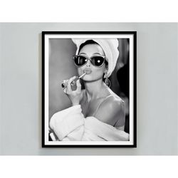 audrey hepburn lipstick print, black and white, vintage photo, audrey hepburn poster, old hollywood decor, feminist prin