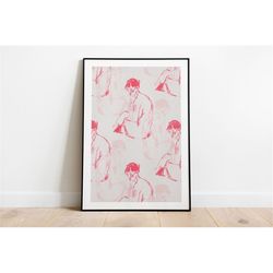 vintage woman art print, vintage art print, printable art, instant art, stencil art, drawing art print, sketch art