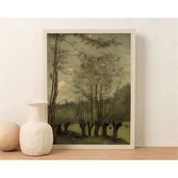 forest art print floral wall art vintage wall art green forest art instant art print for living room