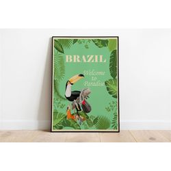 brazil art print, travel poster, vintage art print, home wall art, download art print