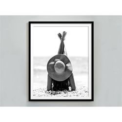 vintage beach print, black and white, feminist poster, beach wall art, digital download, printable wall art, summer post