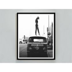 Feminist Poster, Woman on Classic Car Print, Black and White, Vintage Photo, Teen Girl Room Decor, Feminine Wall Art, Di