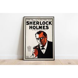 sherlock holmes poster, vintage poster, printable art, download art print, scherlock old poster