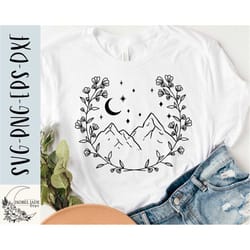 mountain svg, moon svg, flowers svg, mountains are calling svg, wreath svg, svg,png, eps, dxf, , instant download, cricu