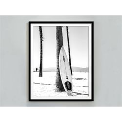 Surfboard Wall Art, Black and White, Beach Print, Vintage Photography, Summer Poster, Printable Wall Art, Beach House De