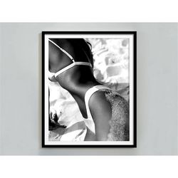 African Woman in the Beach Print, Summer Poster, Black and White, Beach Photography, Printable Wall Art, Beach House Dec