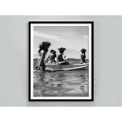 African American Women Surfing Print, Black and White, Vintage Wall Art, Surf Poster, Beach Photography, Summer Poster,