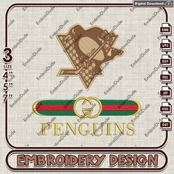 NHL Pittsburgh Penguins Gucci Embroidery Design, NHL Team Embroidery Files, NHL Penguins Embroidery, Instand Download