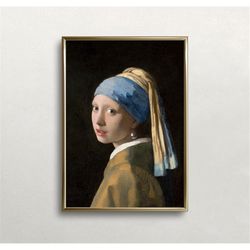 girl with a pearl earring | woman portrait | vintage wall art | muted neutral decor | vintage print | download | printab