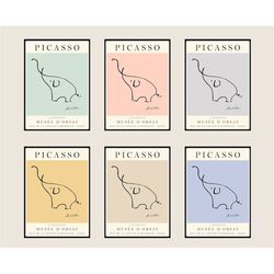 picasso poster line art posters, gallery quality art, the elephant, choose a colour, vintage art, minimalist poster, art