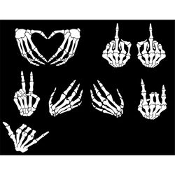 skeleton hands bundle - halloween svg png eps - skeleton peace sign, middle finger, rock on, grabbing skelly hands