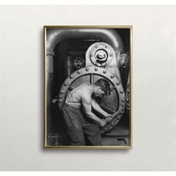 Powerhouse Mechanic, Man Portrait, Black and White Art, Vintage Wall Art, Old Photo, Man with Wrench, DIGITAL DOWNLOAD,