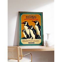 vintage museum of natural history poster, penguins, retro museum print, vintage museum print, vintage wall art, animal a