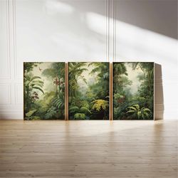 henri rousseau floral set of 3 floral posters, boho floral wall print, botanical art, tropical decor, jungle aesthetic,