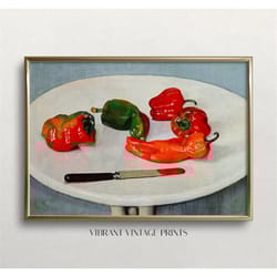 red peppers print | vintage wall art | farmhouse kitchen wall decor | vegetables wall art | colorful wall art | download
