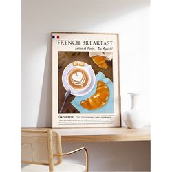 french breakfast food poster, art poster, french print, france art, kitchen poster, paris art, paris poster, retro print