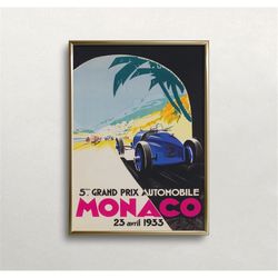 monaco grand prix, automobile race, 1933 race, racing car wall art, vintage poster art, digital download, printable art,