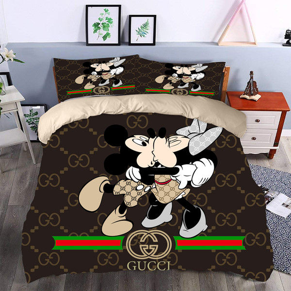 Mickey Minnie Mouse Gucci Fashion Logo Luxury Brand Bedding Sets, Bedroom  Decor , Decorations For Home Bedding Sets