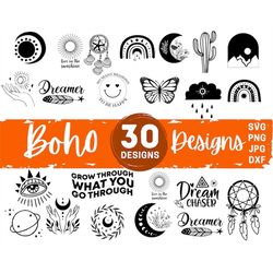 boho svg bundle hand drawn | boho rainbow svg | boho svg | hippie svg bundle | floral moon svg | moon phases svg | flo