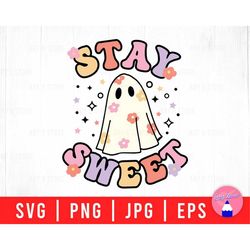 stay sweet boo ghost, cute ghost face, ghost girl vintage trick or treat bucket svg png eps jpg files for diy t-shirt, s