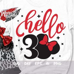 hello 30 mouse svg, mouse birthday svg, birthday trip svg, mouse ears svg, birthday girl svg, girls trip svg, magical bi