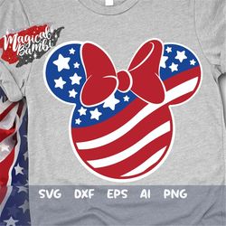 mouse head svg, 4th of july mouse svg, red white bow svg, usa flag svg, america mouse svg, stars stripes, svg, dxf, png