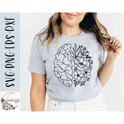 Wildflower brain SVG design - Mental health matters SVG file for Cricut - Wild flowers SVG - Floral brain- Digital downl