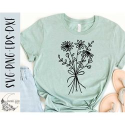 wildflowers svg, flower svg, floral svg, shirt, line drawing bouquet svg, flower shirt svg, svg,png, eps, instant downlo
