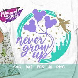 never grow up svg, mouse ears svg, family trip svg, fairy castle svg, mouse balloons svg, fairy sparkle svg, dxf, png