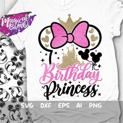 birthday princess svg, mouse birthday svg, birthday trip svg, mouse ears svg, baby girl svg, magical birthday svg, dxf,