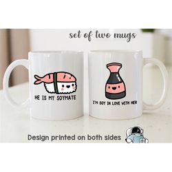 sushi soymates matching coffee mug set couples wife husband boyfriend girlfriend anniversary or wedding gift