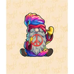 hippie gnome with peace sign gnomes svg png clipart cute gnomes in tie dye outfit gnomes svg for cricut gnome lover gift