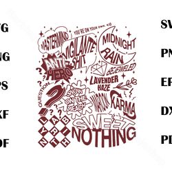 taylor swift song midnights album tracklist svg cutting files, eras to