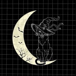 black cat witch halloween svg, cat witch halloween svg, black cat halloween svg, moon with black cat svg