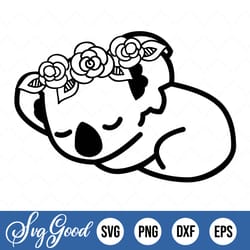 koala svg, sleeping koala flower crown, printable png, instant download