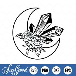 magic crystals moon flower svg png files