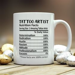 tattoo artist mug, tattoo artist gift, tattoo artist nutritional facts mug, best tattoo artist gift, tattoo artist grad