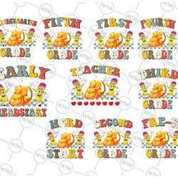 back to school pencil svg bundle, retro first day of school svg, grade pre k kindergarten pencil smiley teacher life ins